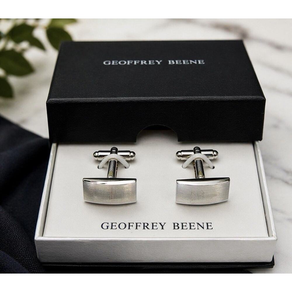 Geoffrey Beene Cufflinks Silver Tone Mens Dress Formal Wedding NIB